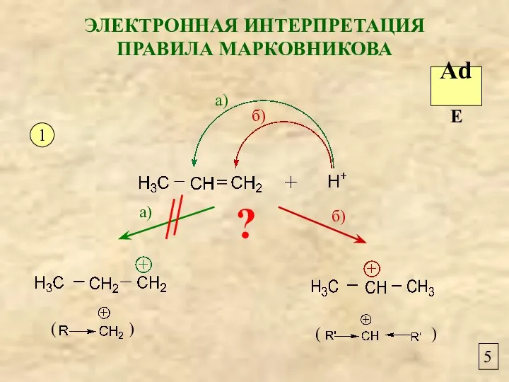 5 ЭЛЕКТРОННАЯ ИНТЕРПРЕТАЦИЯ ПРАВИЛА МАРКОВНИКОВА 1 а) б) а) б) AdE ?