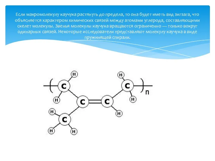 Если макромолекулу каучука растянуть до предела, то она будет иметь вид