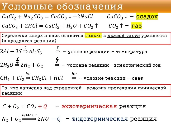 Условные обозначения Стрелочки вверх и вниз ставятся только в правой части