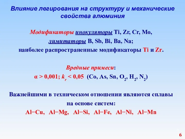 Влияние легирования на структуру и механические свойства алюминия Модификаторы инокуляторы Ti,