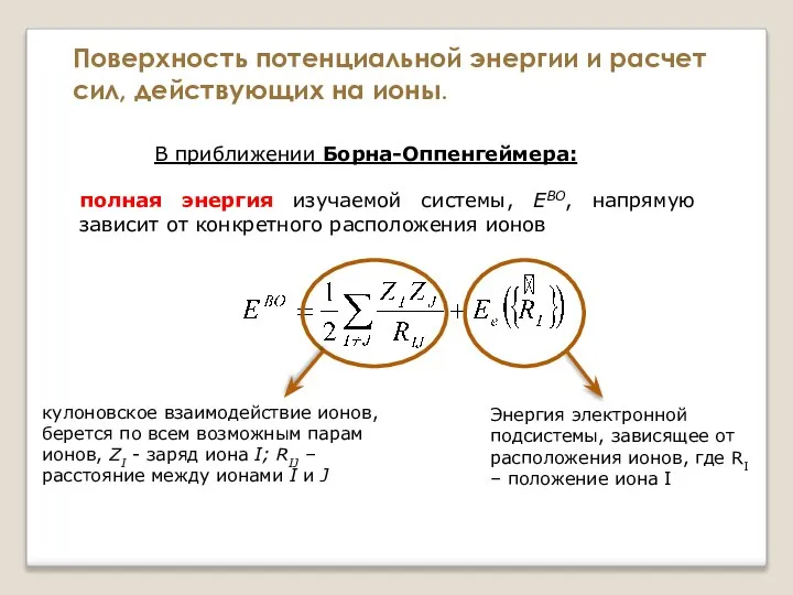 полная энергия изучаемой системы, EBO, напрямую зависит от конкретного расположения ионов