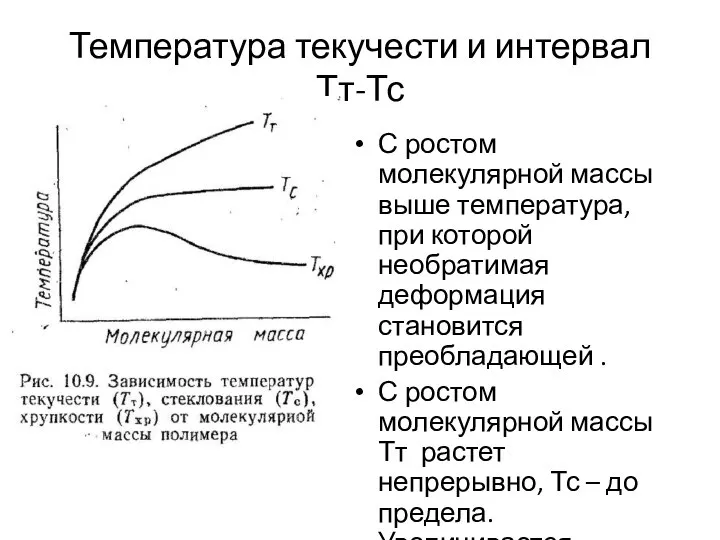 Температура текучести и интервал Тт-Тс С ростом молекулярной массы выше температура,