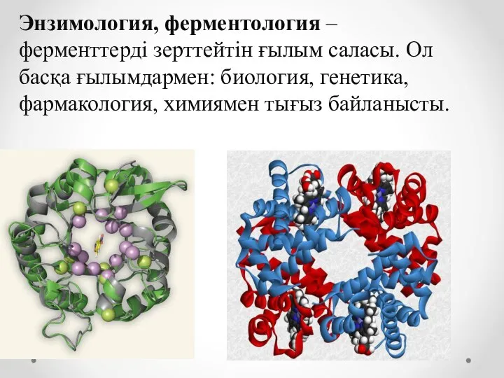 Энзимология, ферментология – ферменттерді зерттейтін ғылым саласы. Ол басқа ғылымдармен: биология, генетика, фармакология, химиямен тығыз байланысты.