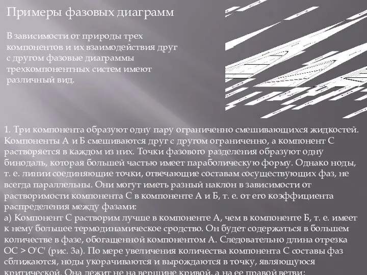 Примеры фазовых диаграмм В зависимости от природы трех компонентов и их