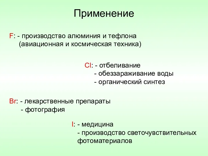 Применение F: - производство алюминия и тефлона (авиационная и космическая техника)