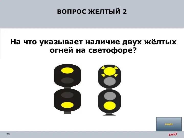 ВОПРОС ЖЕЛТЫЙ 2 На что указывает наличие двух жёлтых огней на светофоре? ответ