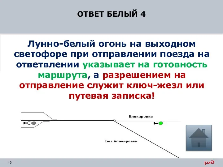 ОТВЕТ БЕЛЫЙ 4 Лунно-белый огонь на выходном светофоре при отправлении поезда