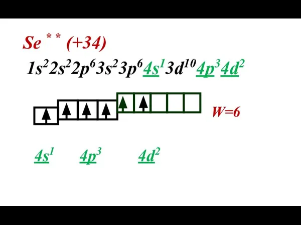 Se * * (+34) 1s22s22p63s23p64s13d104p34d2 W=6 4s1 4p3 4d2