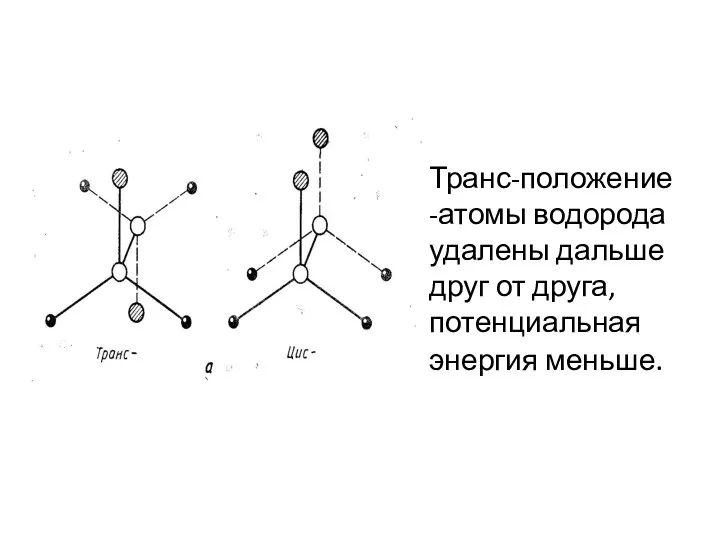 Транс-положение -атомы водорода удалены дальше друг от друга, потенциальная энергия меньше.