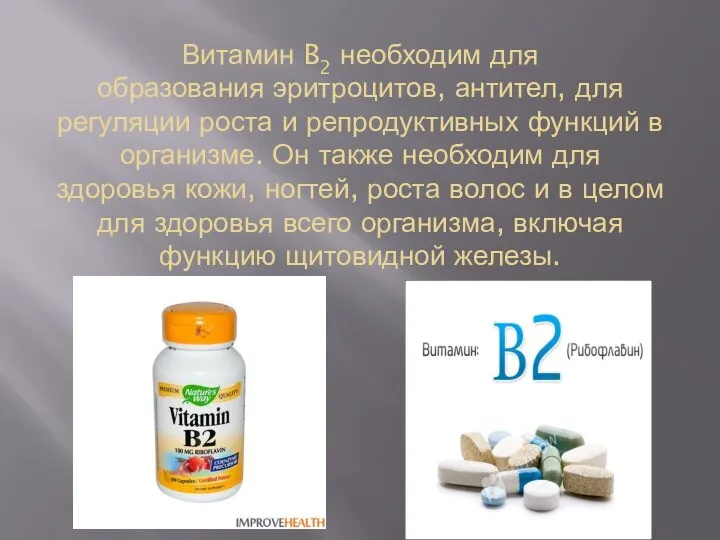 Витамин B2 необходим для образования эритроцитов, антител, для регуляции роста и