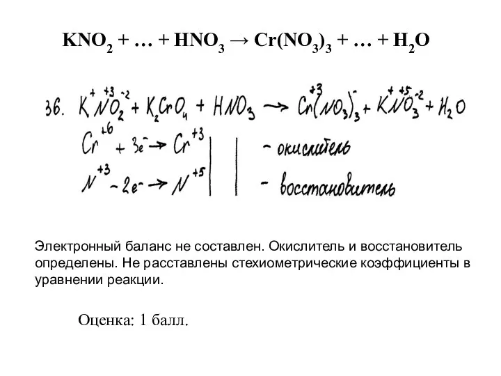 Электронный баланс не составлен. Окислитель и восстановитель определены. Не расставлены стехиометрические