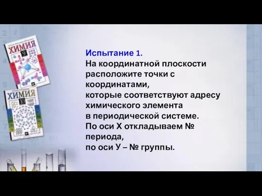 Испытание 1. На координатной плоскости расположите точки с координатами, которые соответствуют