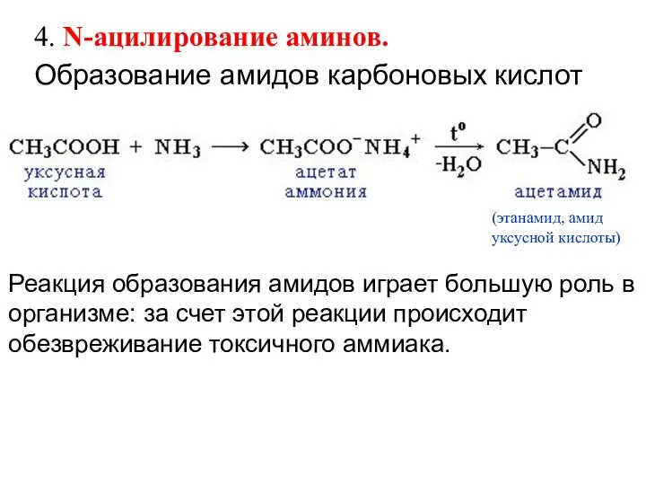 Образование амидов карбоновых кислот 4. N-ацилирование аминов. Реакция образования амидов играет