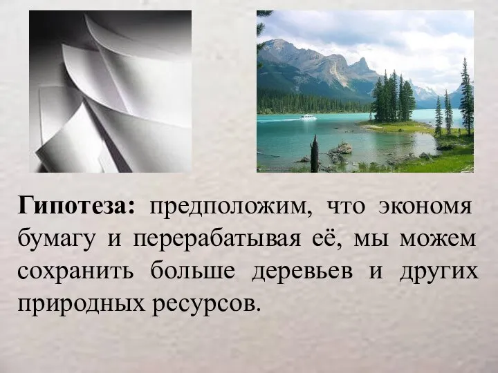 Гипотеза: предположим, что экономя бумагу и перерабатывая её, мы можем сохранить