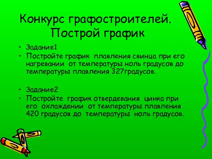 Конкурс графостроителей. Построй график Задание1 Постройте график плавления свинца при его