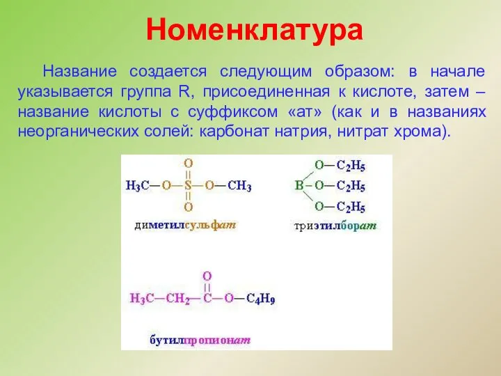 Номенклатура Название создается следующим образом: в начале указывается группа R, присоединенная