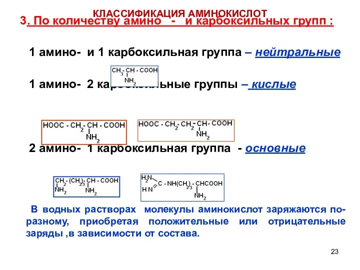 3. По количеству амино - и карбоксильных групп : 1 амино-