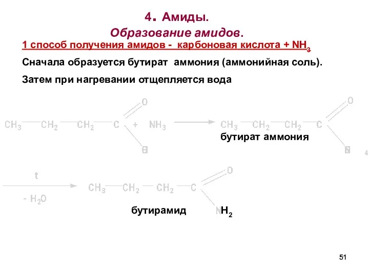 4. Амиды. Образование амидов. бутират аммония бутирамид 1 споcоб получения амидов