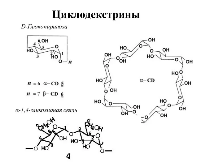 Циклодекстрины D-Глюкопираноза α-1,4-гликозидная связь