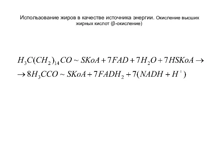 Использование жиров в качестве источника энергии. Окисление высших жирных кислот (β-окисление)