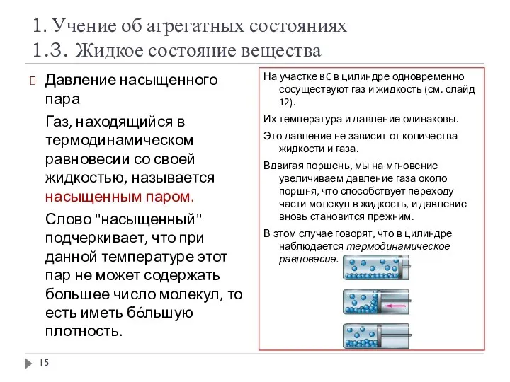 1. Учение об агрегатных состояниях 1.3. Жидкое состояние вещества Давление насыщенного