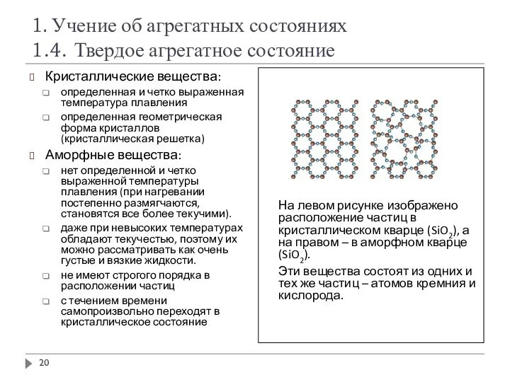 1. Учение об агрегатных состояниях 1.4. Твердое агрегатное состояние Кристаллические вещества: