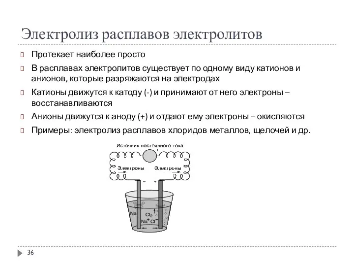 Электролиз расплавов электролитов Протекает наиболее просто В расплавах электролитов существует по