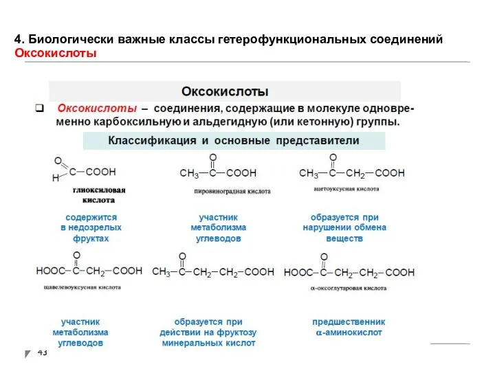 4. Биологически важные классы гетерофункциональных соединений Оксокислоты