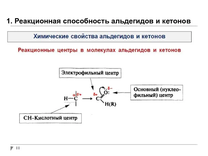 1. Реакционная способность альдегидов и кетонов