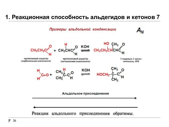 1. Реакционная способность альдегидов и кетонов 7