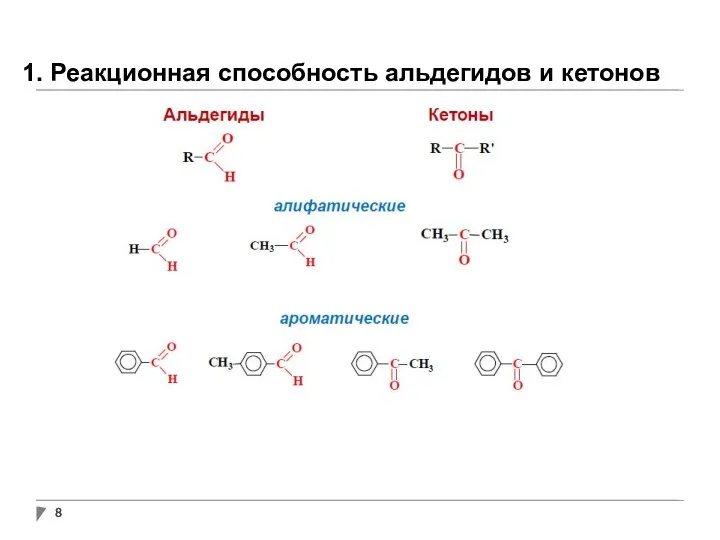 1. Реакционная способность альдегидов и кетонов