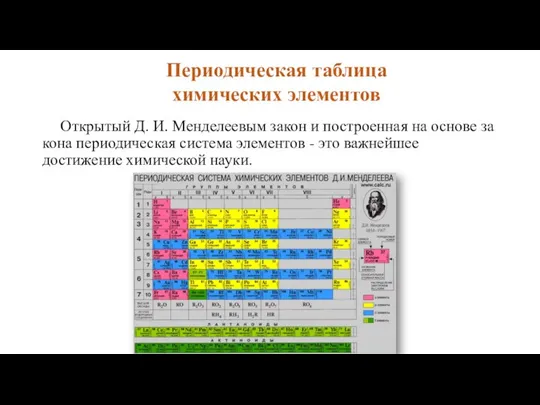 Открытый Д. И. Менделеевым закон и построенная на основе за­кона периодическая