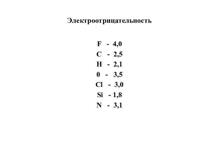 Электроотрицательность F - 4,0 C - 2,5 H - 2,1 0