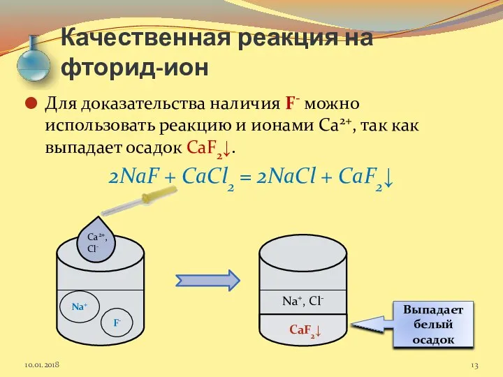 Качественная реакция на фторид-ион Для доказательства наличия F- можно использовать реакцию