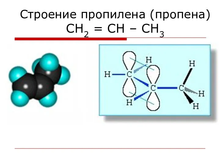 Строение пропилена (пропена) СН2 = СН – СН3