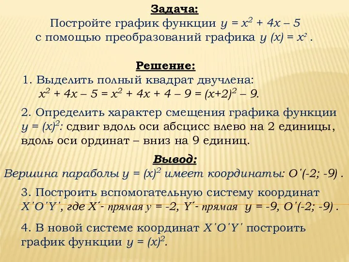 Задача: Постройте график функции y = x2 + 4x – 5