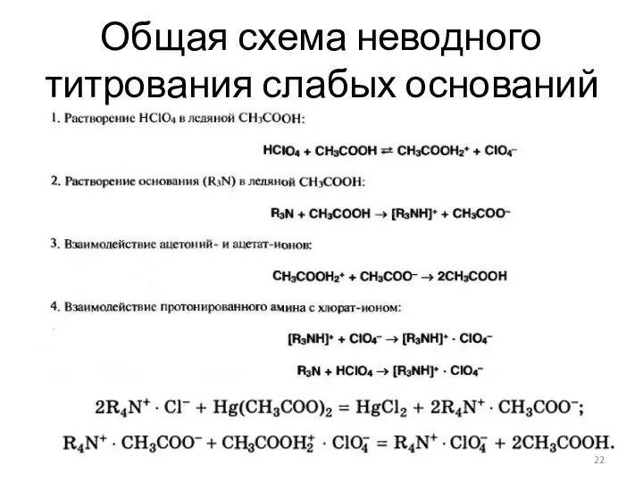 Общая схема неводного титрования слабых оснований