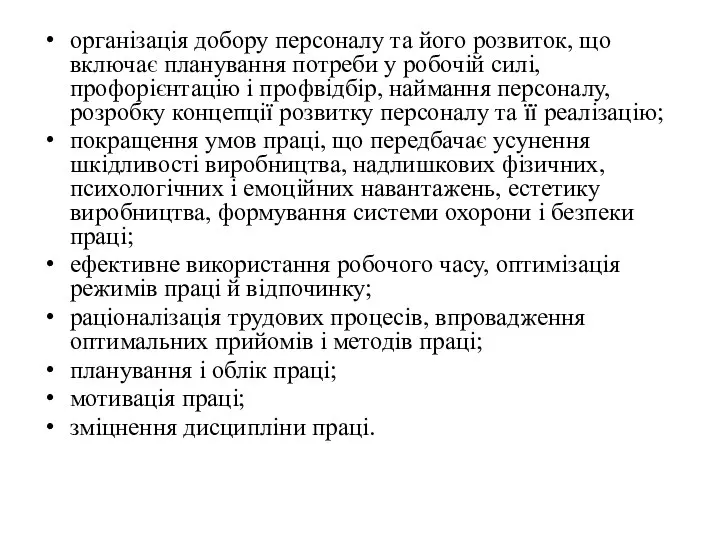 організація добору персоналу та його розвиток, що включає планування потреби у