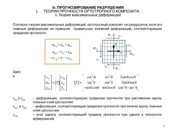 III. ПРОГНОЗИРОВАНИЕ РАЗРУШЕНИЯ ТЕОРИИ ПРОЧНОСТИ ОРТОТРОПНОГО КОМПОЗИТА ii. Теория максимальных деформаций