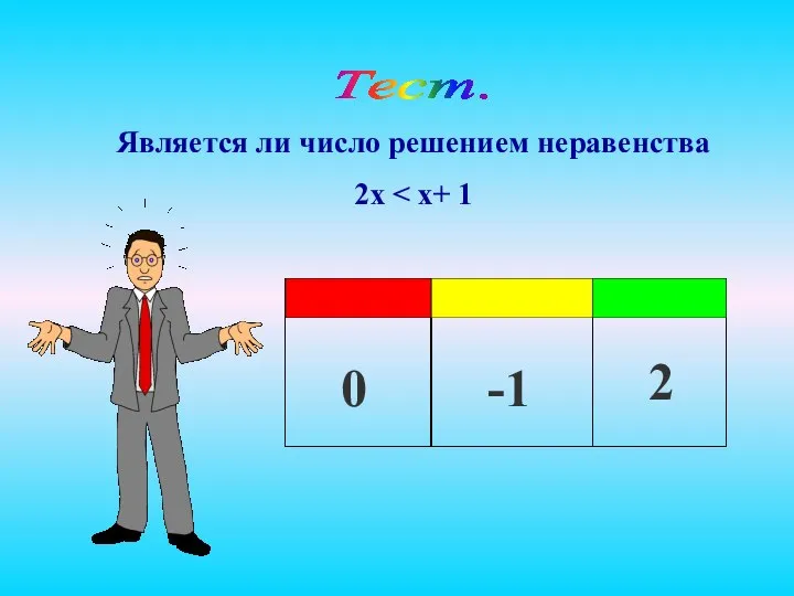 Является ли число решением неравенства 2x Тест. 0 -1 2