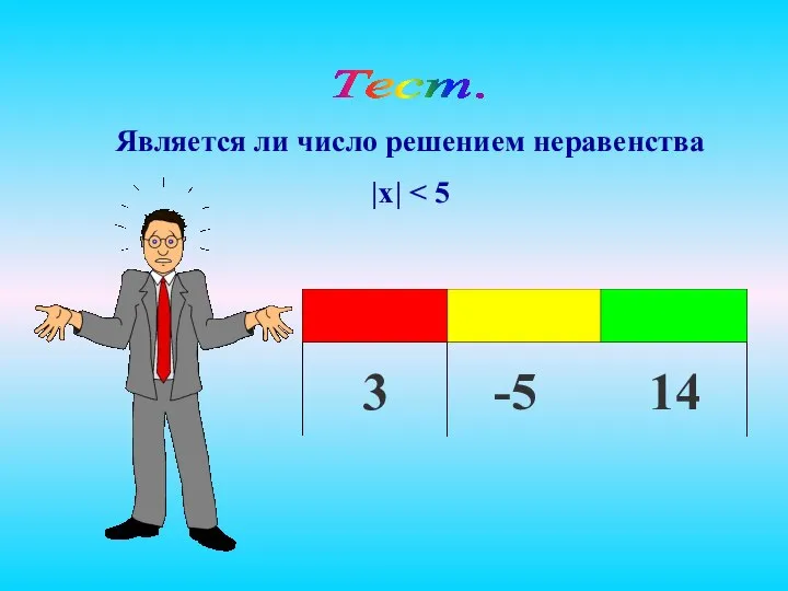 Является ли число решением неравенства |x | Тест. 3 -5 14