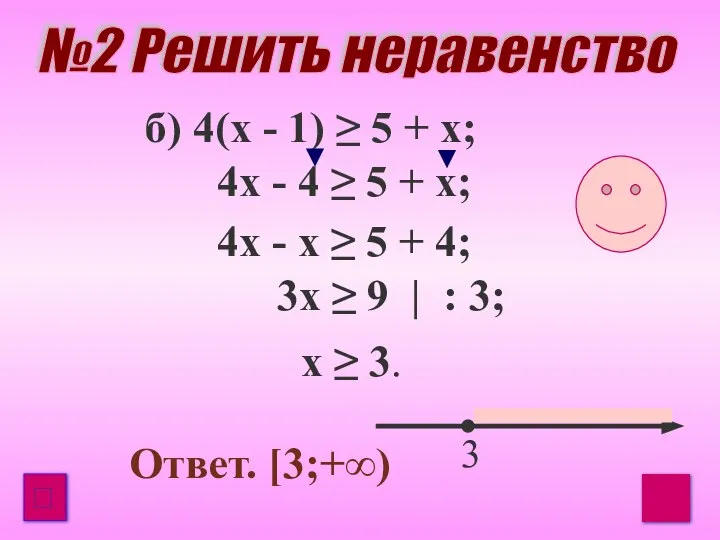 б) 4(x - 1) ≥ 5 + x; 4x - 4