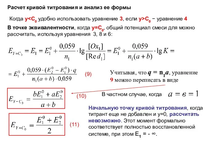 Расчет кривой титрования и анализ ее формы Когда y C0 −