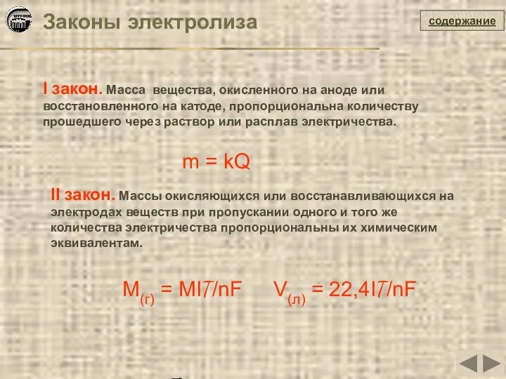 Законы электролиза содержание I закон. Масса вещества, окисленного на аноде или