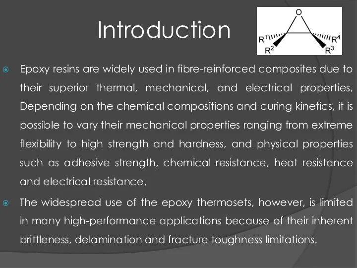 Introduction Epoxy resins are widely used in fibre-reinforced composites due to