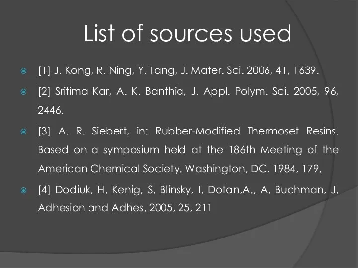 List of sources used [1] J. Kong, R. Ning, Y. Tang,