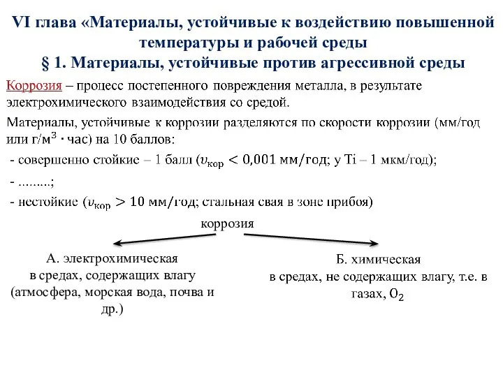 VI глава «Материалы, устойчивые к воздействию повышенной температуры и рабочей среды