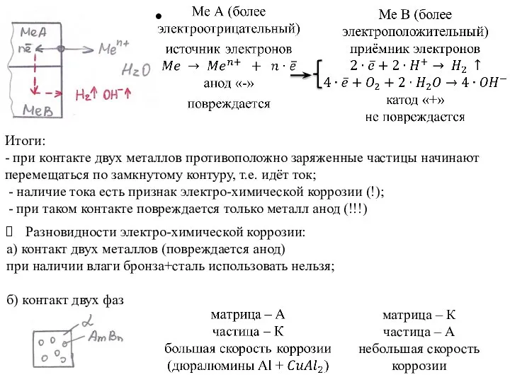 Итоги: - при контакте двух металлов противоположно заряженные частицы начинают перемещаться