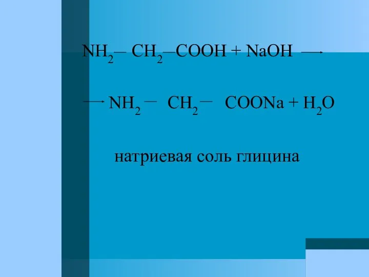 NH2 CH2 COOH + NaOH NH2 CH2 COONa + H2O натриевая соль глицина