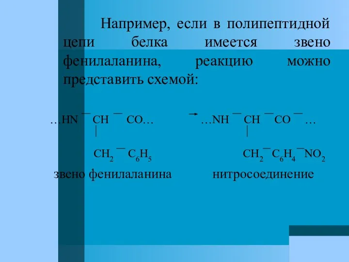 Например, если в полипептидной цепи белка имеется звено фенилаланина, реакцию можно